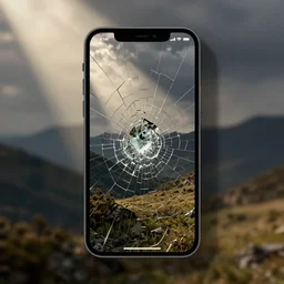 an iphone with a screen shattered in 1 0 0 0 pieces