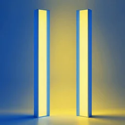 opposed symmetrical light pillars,  blue, yellow color palette, trending on artstation