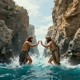 a very high resolution image from a scene where moses splits the two seas apart. beautiful scenery. photorealistic, photography, directed by tod howard