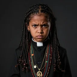 portrait of brazilian condomble priestess, 4 0 yo with lots of necklaces, angry look, dark background, studio light, hdr, nikon 2 4 mm f / 1. 8 g, by sebastiao salgado