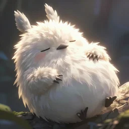 a cuet mystical bird sleeping mofumofu, fluffy Full of Light, Animated Film, Cinematography, Atmosphere, Highly Detailed Heavenly Dramatic Lighting, Highly Realistic Cinematic Lighting, Volumetric Lighting, Photography, Anime Style, Cinema, Epic High Dynamic Lighting, HDR