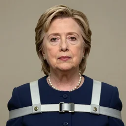 a portrait of hillary clinton, wearing a straight jacket, highly detailed