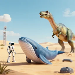 🐋🤖🦕👽🐳 in desert, photography by bussiere rutkowski andreas roch, octane render, 1 6 k
