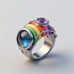a steampunk ring with rainbow colours, macro photography, F/2.8, trending on artstation, octane render