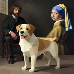 low polygon render of dog by moebius and atey ghailan by james gurney by vermeer by George Stubbs in the of style anime by Lim Heng Swee
