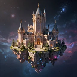 Technologic villain mansion on a floating island in the middle of the space, very coherent symmetrical, cinematic, hyper realism, high detail, 8k, Vibrant colors, Smooth gradients, High contrast,