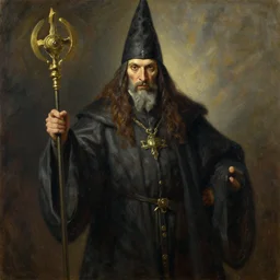 realistic drawing of an powerful wizard, oil on canvas, by Gustave Courbet, award winning masterpiece