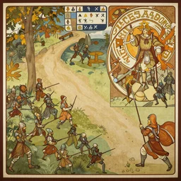 rts game in style of Alfons Mucha, gameplay, warrior units
