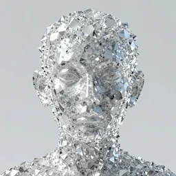 hyperrealism, dreamland of chinese, halfturn portrait of a big crystal face made of crystals half - turn, ominous, slender and densely arranged teeth, futuristic, art deco, expressive, dystopian, cyberpunk, mecha, sss material, ominous, intricate, oc rendered, concept art, photorealistic, unreal engine render