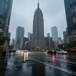 futuristic city realistic new-york utopia photorealism rain reflection science-fiction ,8k