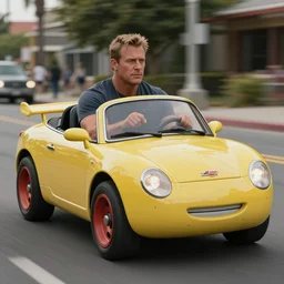 the ultimate warrior driving a little tikes cozy coupe, movie still, from the new fast and furious movie, 8 k, realistic