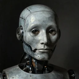 close up portrait of a robot by rembrandt, chiaroscuro