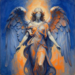 highly detailed and complex faceless angel of time, blue and orange color scheme, by peter mohrbacher and greg rutkowski and craig mullins