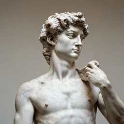 man with onion for head, sculpture by Michelangelo