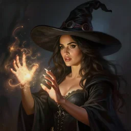 character concept of salma hayek as a witch with a big pointy hat casting a glowing spell out of her hands, intricate, elegant, digital painting, concept art, smooth, sharp focus, illustration, from Metal Gear, by Ruan Jia and Mandy Jurgens and William-Adolphe Bouguereau, Artgerm