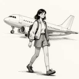 a sketch drawing, girl goes to the plane by gabo mendoza, trending on artstation
