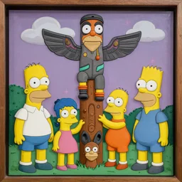 simpsons, totem pole, fine art masterpiece, highly detailed, photo realistic, emily carr