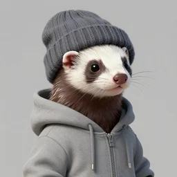 An anthropomorphic ferret wearing a grey hoodie and a beanie, trending on FurAffinity
