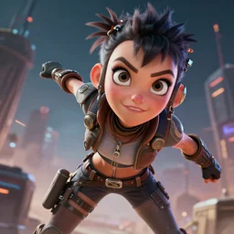 a punky girl with wide set eyes, high cheekbones, a wide mouth with thin lips, and and upturned button nose!!! as a space fighter punk rock pilot!!! cg render!! digital illustration portrait design by, mark brooks and brad kunkle detailed, gorgeous lighting, wide angle action dynamic portrait