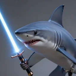 knight with the head of a thresher shark, shark holding a lightsaber, fantasy, wonderful masterpiece highly detailed, scifi, beautiful cinematic light deep focus, elegant, digital painting, smooth, sharp focus, golden ratio, dramatic illumination, ultra realistic, 8 k, art by ilya kuvshinov, artgerm, alphonse mucha, and greg rutkowski