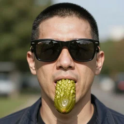 Photorealistic pickle wearing sunglasses