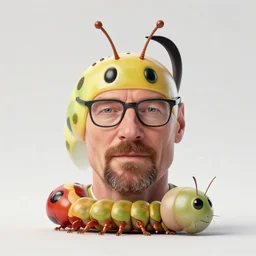 still of walter white face on a caterpie, 4 k, 8 5 mm, focal length 2, comedic composition