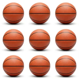a 3 by 3 array of images featuring different basketballs