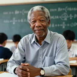 1990s Hi-8 footage of Morgan Freeman in Math Class, candid portrait photograph, 40mm