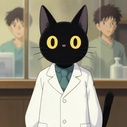 a black cat wearing a lab coat, illustration concept art anime key visual trending pixiv fanbox by wlop and greg rutkowski and makoto shinkai and studio ghibli and kyoto animation symmetrical facial features