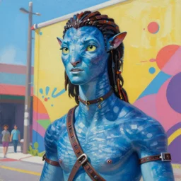 greg manchess portrait painting of blue na'vi from the movie avatar as overwatch character, medium shot, asymmetrical, profile picture, organic painting, sunny day, matte painting, bold shapes, hard edges, street art, artstation, by huang guangjian, gil elvgren, ruan jia, greg rutkowski, gaston bussiere