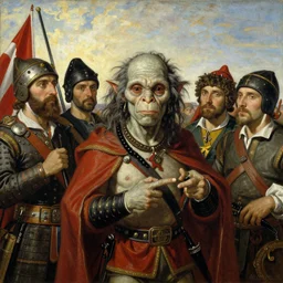 a painting of Reply of the Zaporozhian Cossacks to Turkish Sultan, all the faces of Gollum