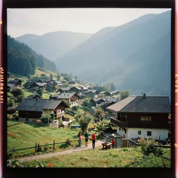 kodak portra 4 0 0, wetplate, 5 0 mm leica summicron f 1. 2, award - winning colour portrait by britt marling : sunlit view of a mountain village haze, people