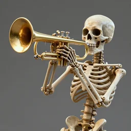 a skeleton playing the trumpet, 3 d render, octane, ray tracing, ultra high resolution, ultra detailed, photorealistic, 8 k