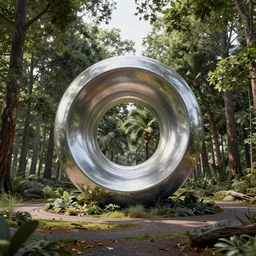 a sculpture designed by Zaha Hadid in a forest, digital art, unreal engine 5, high resolution, 4k, realistic
