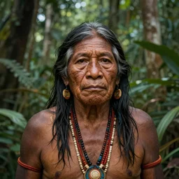 a portrait on an indigenous amazonian elder in the jungle, fantasy art, matte painting