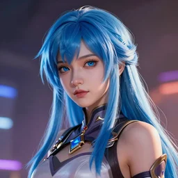 a beautiful sci fi fantasy girl, blue hair, epic lighting, vibrant colors and hard shadows and strong rim light, very coherent, digital art, trending on artstation, finely detailed features, ross tran, sam yang,
