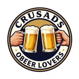 Logo of pub for the crusaders order of beer lovers, holding mugs of beer in their hands, graph design, typographic, digital painting, artstation, concept art, smooth, sharp focus, illustration, artstation trending, octane render, unreal engine