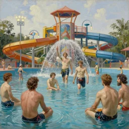 chaos at the waterpark, key lighting, soft lights, by steve hanks, by edgar maxence, by caravaggio, by michael whelan, by delacroix, by serov valentin, by tarkovsky, 8 k render, detailed, oil on canvas