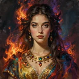 shadowy portrait of a glamour model in ancient garb fading into multicolored embers, painting by sargent and leyendecker, studio ghibli fantasy close - up shot asymmetrical intricate elegant matte painting illustration hearthstone, by greg rutkowski by greg tocchini by james gilleard