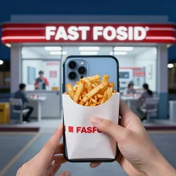 a bad fast food in usa, people inside sick, midnight, selfie, hospital