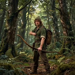 Robin Hood (looks like Nathan Fillion) holding a bow in a dense forest. Tall trees of sherwood. Famous painting based on the original folk tale. Trending on ArtStation. 4K HD Wallpaper. Prints Available.Sold for 10 Million dollars at Auction.