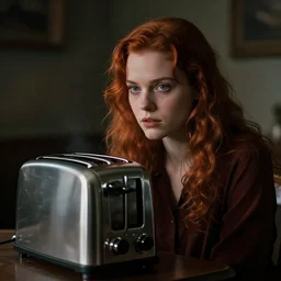 horror cinematic still, toaster man