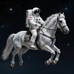 horse wearing a space suit floating in outer space, high tech saddle, highly detailed, stars in the background, nasa picture, 4 k, octane render, highly realistic photograph, full body shot