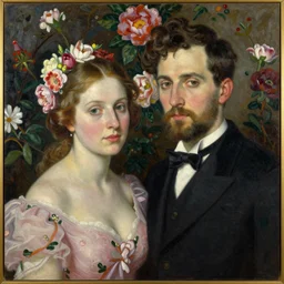 floral portrait of man and woman by wojciech siudmak and ernst fuchs oil on canvas