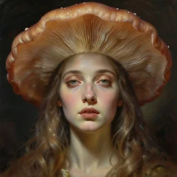 illustration of a beautiful fungal priestess, face head eyes, hyperrealistic art by Ivan Aivazovsky