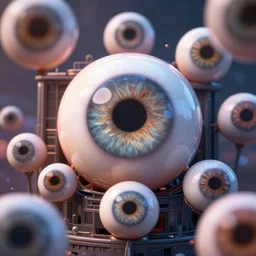 human eyeballs in a building, digital art. surreal. trending on art station. HD, 8K, good lighting. beautiful. epic., vibrant color, horror, horror, horror, horror, octane render