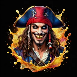 grinning pirate with gold teeth splash art graphic design color splash high contrasting art, fantasy, highly detailed, art by greg rutkowski