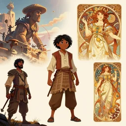 fashion and character design spot illustrations from encanto combined with westworld set in horizon zero dawn 2, extreme angles, d & d, fantasy, by ruan jia and alphonse mucha and bobbie jean pentecost