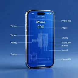 a concept image of iphone 2000 blue print technical info, 4k, unreal 5