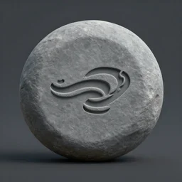 videogame asset, a gray round pebble with icon representing wind etched in the middle, unreal engine 5, videogame, artstation.